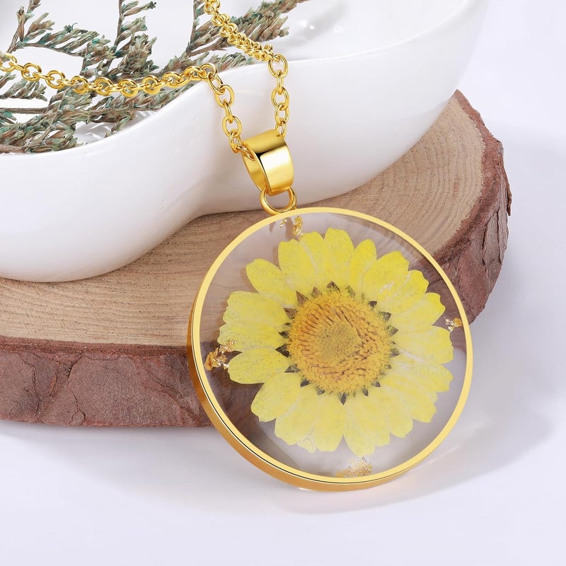AUNTESIGN Store Forget-Me-Not and Queen Anne's Lace Pressed Wildflower Necklace | Birth Month Real Flower Necklace | Gold/Silver Pressed Flower Jewelry | Personalized Handmade Jewelry - Image 3